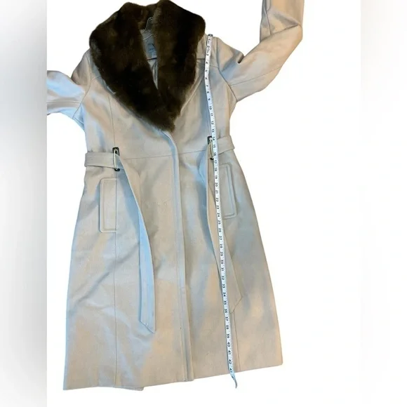 NWOT WORTHINGTON LINED WOOL BLEND FAUX FUR REMOVABLE COLLAR COAT WITH BELT - Picture 8 of 14
